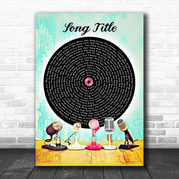 Retro Funky Microphone Vinyl Record Any Song Lyric Personalized Music Art Print