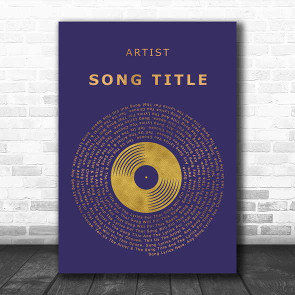 Blue & Copper Gold Vinyl Record Any Song Lyric Personalized Music Wall Art Print