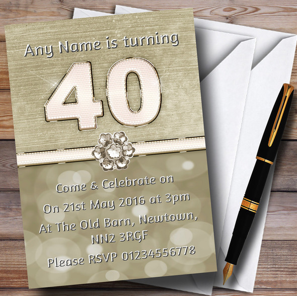 Titanium Gold And White 40Th Personalized Birthday Party Invitations