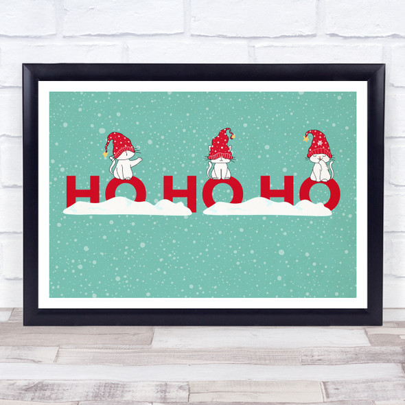 Cats Teal Landscape Christmas Ho Ho Ho Wall Art Print