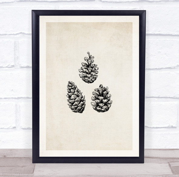 Vintage Pine Cones Christmas Wall Art Print