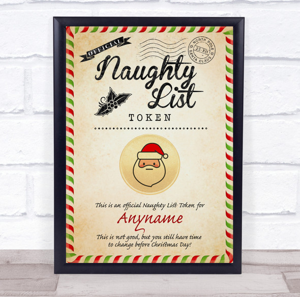 Christmas Vintage Style Naughty List Santa Token Personalized Certificate Award