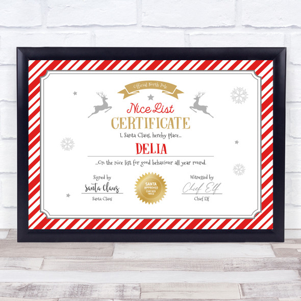Christmas Nice List Fun White and Red Personalized Certificate Award Print