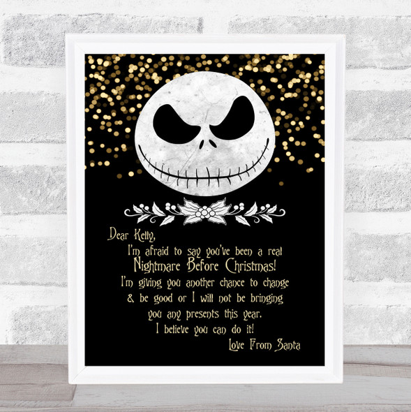 A Real Nightmare Before Christmas Personal Black With Glitter Letter Certificate