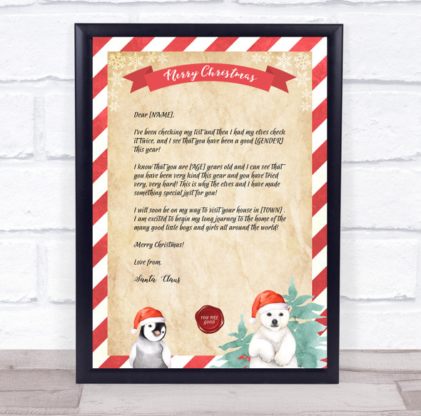 Good List Santa Claus Christmas Letter Certificate Award Print