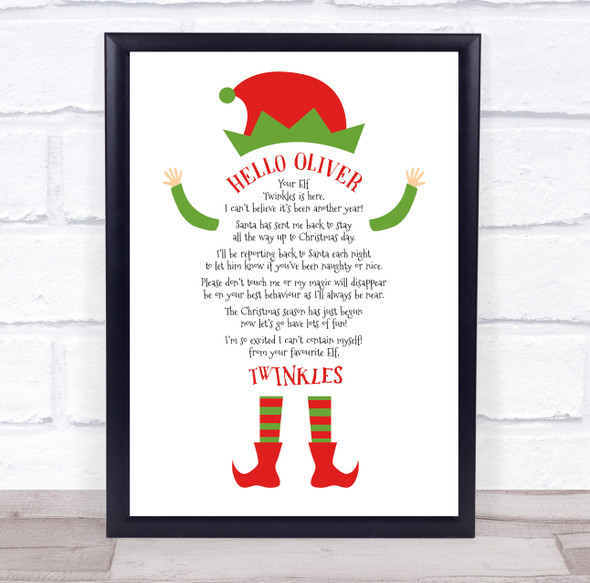 Hello Elf Christmas Letter Certificate Award Print