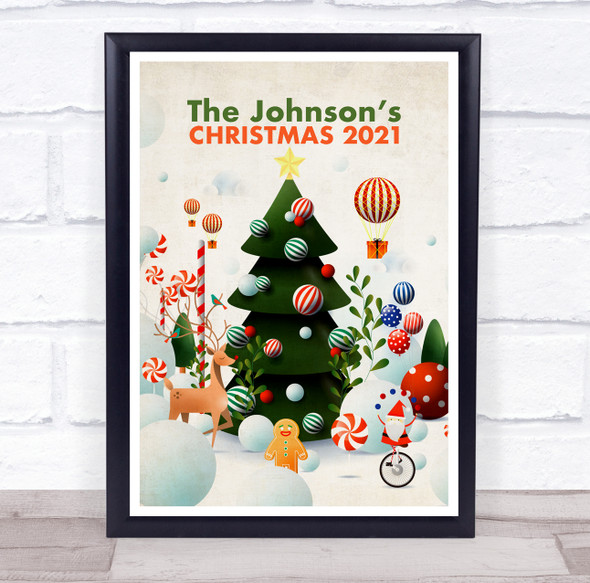 Personalized Family Name Christmas Tree Event Sign Wall Art Print