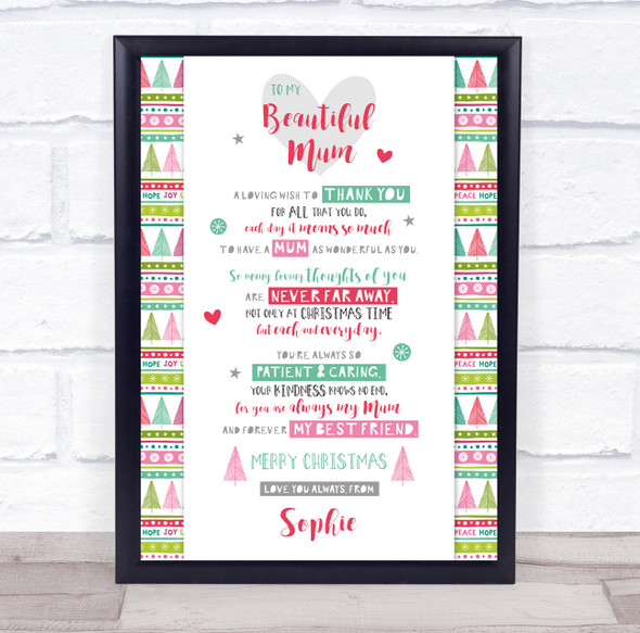 Personalized Christmas Poem Mum colorful Trees Event Sign Print