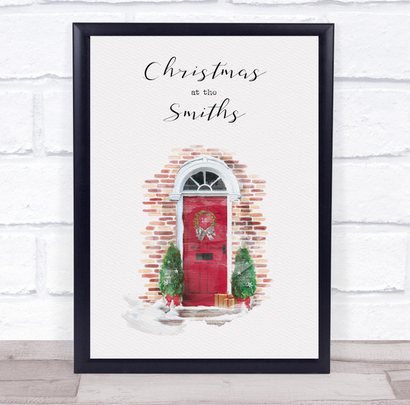 Personalized Christmas At Family Name Red Door Event Sign Print