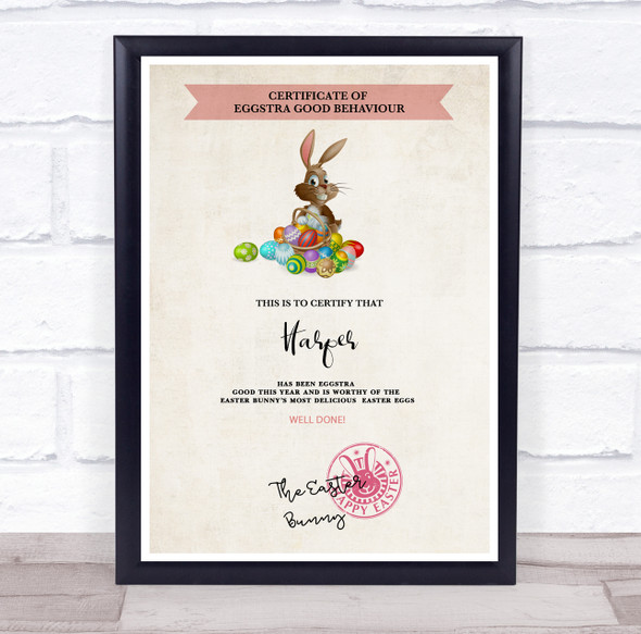 of Eggstra Good Behaviour Easter Bunny with Eggs Personalized Certificate Award