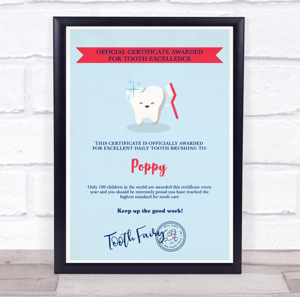 Tooth Fairy Official For Tooth Excellence Light Blue Personalized Certificate