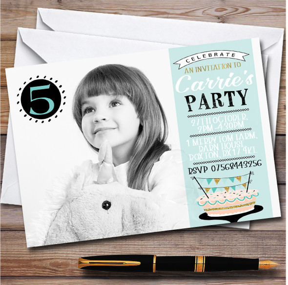 Full Frame Photo With Any Age personalized Children's Birthday Party Invitations