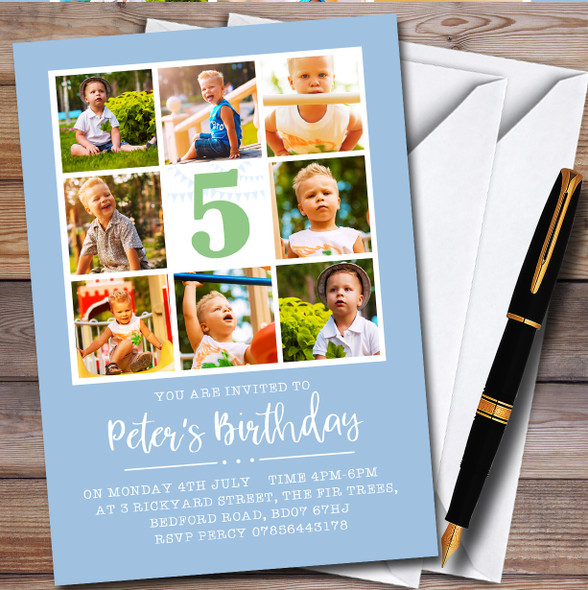 8 Photo & Any Age Blue personalized Children's Kids Birthday Party Invitations