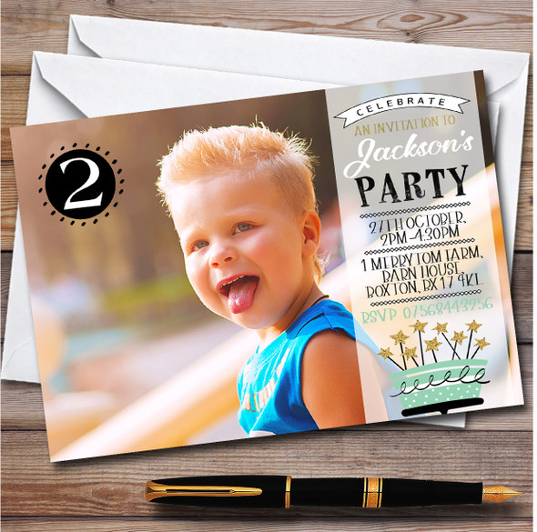 Full Frame color Photo With Any Age Children's Birthday Party Invitations