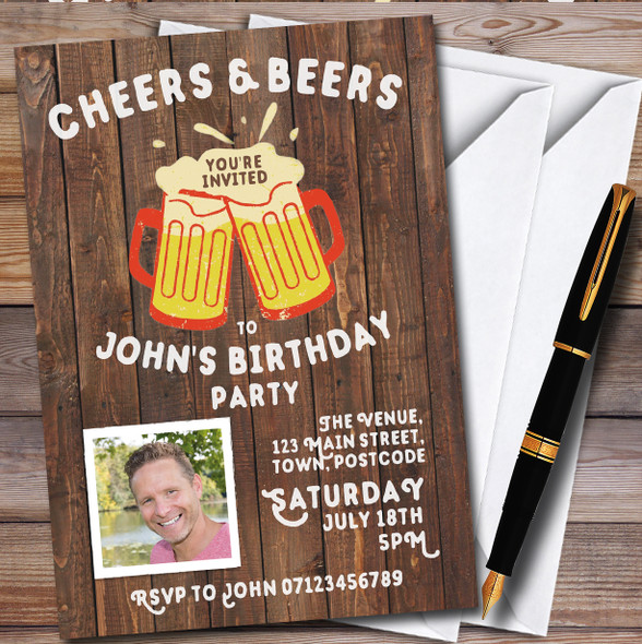 Cheers And Beers Photo personalized Birthday Party Invitations