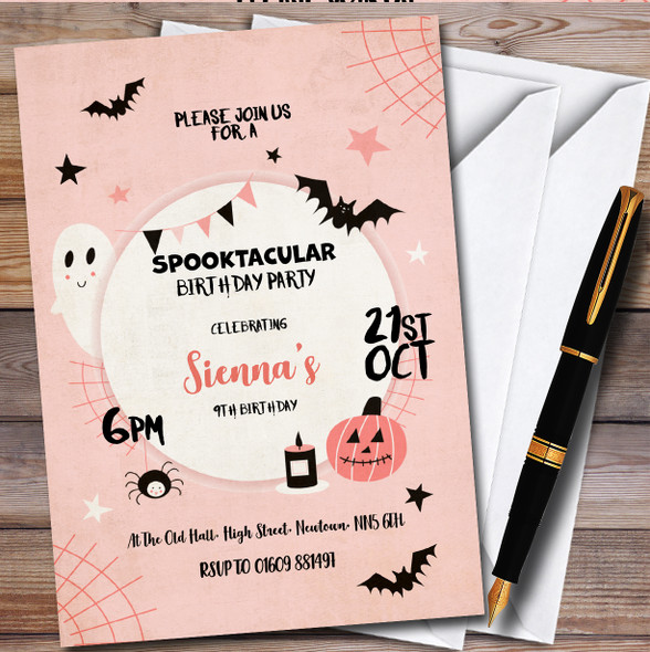 Pink October Halloween Spooky personalized Children's Birthday Party Invitations
