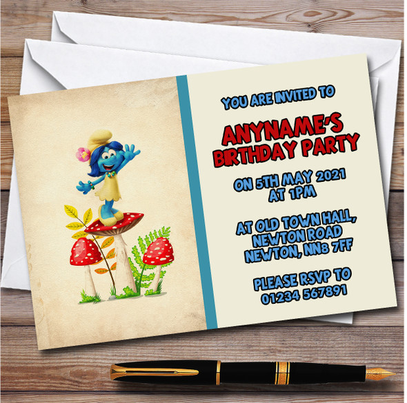 Vintage The Smurfs Smurf Lily personalized Children's Birthday Party Invitations