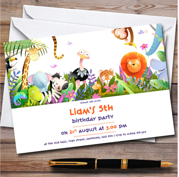 Jungle Animals Landscape personalized Children's Kids Birthday Party Invitations