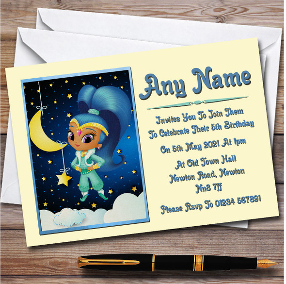 Shimmer And Shine Moon Night personalized Children's Birthday Party Invitations