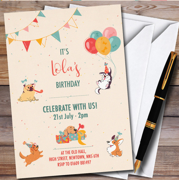 Cute Puppies Dogs Puppy personalized Children's Kids Birthday Party Invitations