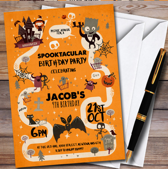 Orange Spooky Halloween personalized Children's Kids Birthday Party Invitations