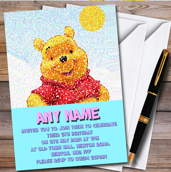 Winnie The Pooh Dot Art personalized Children's Kids Birthday Party Invitations