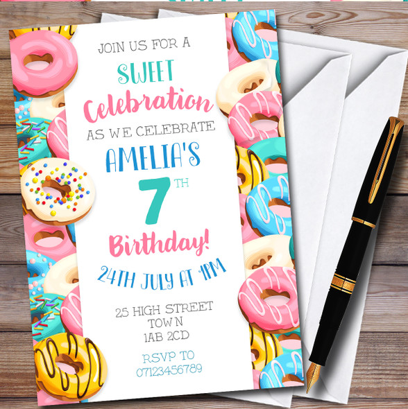 Doughnut Sweet Cakes Donuts personalized Children's Birthday Party Invitations