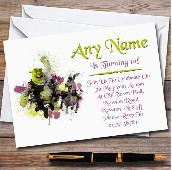 Shrek Watercolor Card personalized Children's Kids Birthday Party Invitations