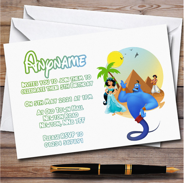 Aladdin, Jasmin, Genie personalized Children's Kids Birthday Party Invitations