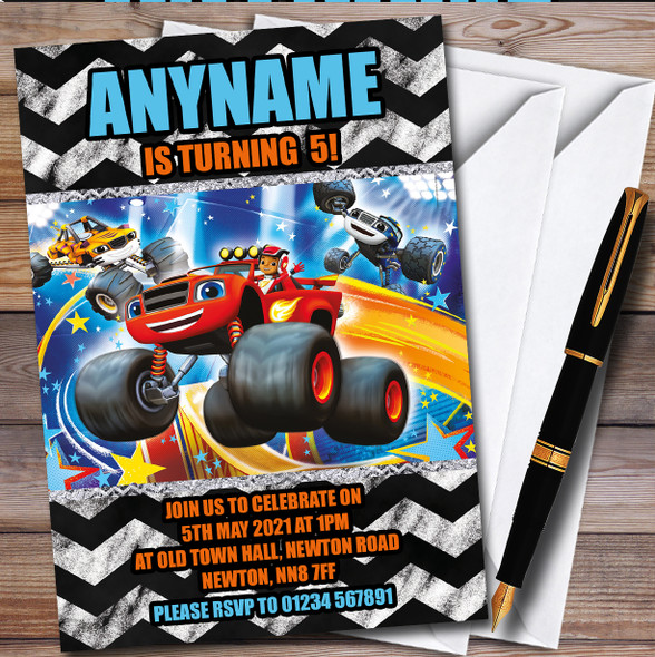 Blaze Tyre Print Style personalized Children's Kids Birthday Party Invitations