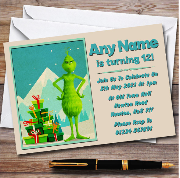 The Grinch Retro Christmas personalized Children's Birthday Party Invitations