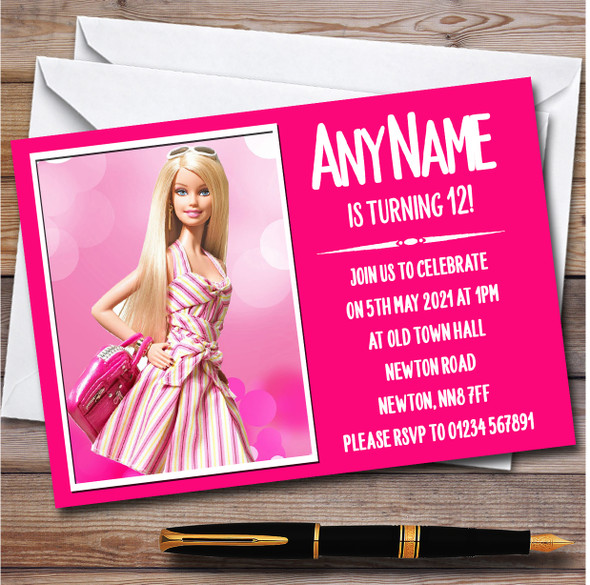 Disney Barbie Handbag personalized Children's Kids Birthday Party Invitations