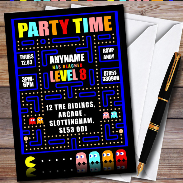 Pacman Vintage Retro Game personalized Children's Birthday Party Invitations