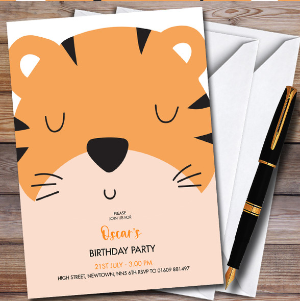 Modern Minimal Tiger Face personalized Children's Birthday Party Invitations