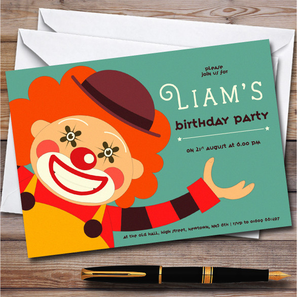 Vintage Clown Orange Hair personalized Children's Birthday Party Invitations