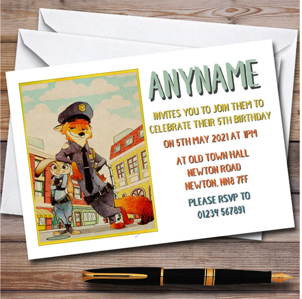 Zootropolis Vintage Style personalized Children's Birthday Party Invitations