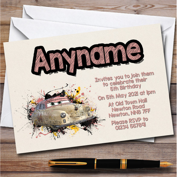 Cars Louise Nash Watercolor Splatter Children's Birthday Party Invitations