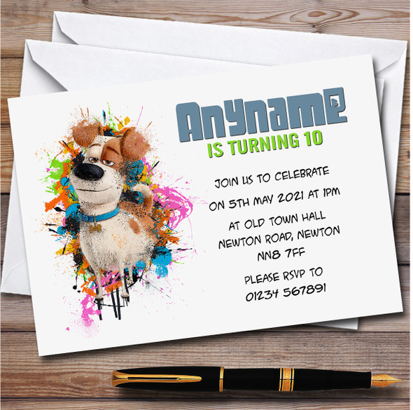 Max Dog Secret Life Of Pets Splatter Children's Birthday Party Invitations