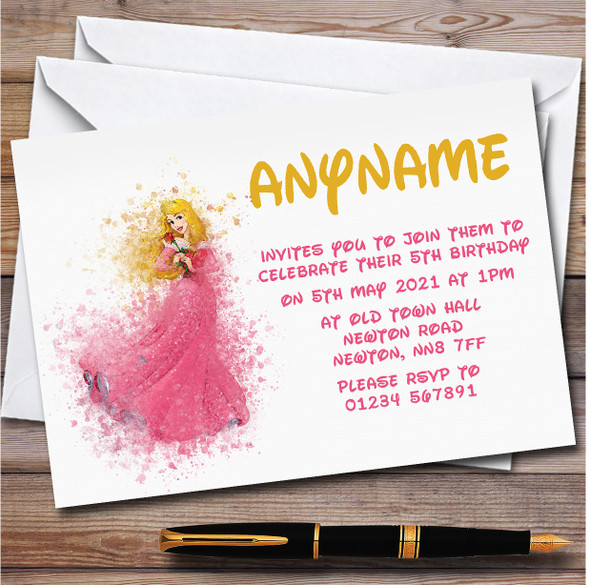 Aurora Princess Watercolor Splatter Children's Birthday Party Invitations