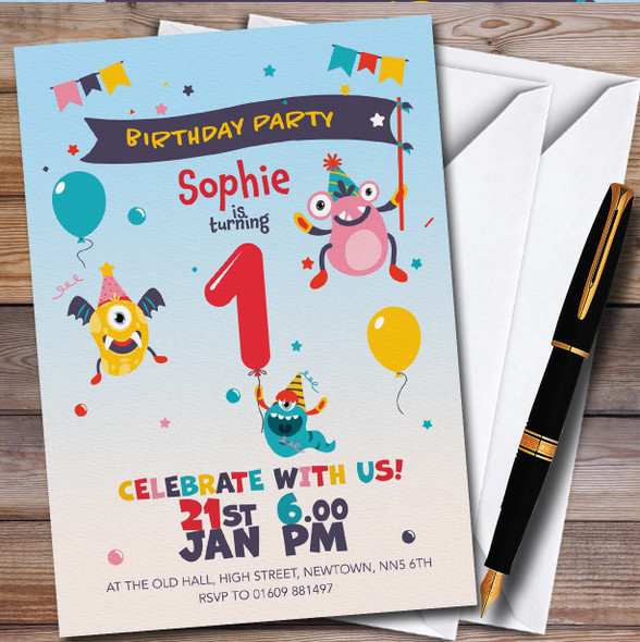 Monster Aliens 1St personalized Children's Kids Birthday Party Invitations