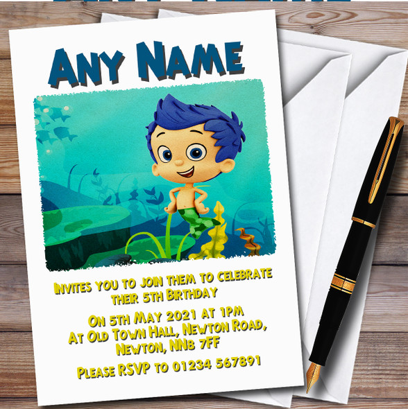 Bubble Guppies Gil personalized Children's Kids Birthday Party Invitations