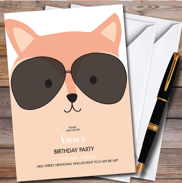 Fox In Sunglasses personalized Children's Kids Birthday Party Invitations