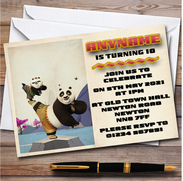 Kung Fu Panda Vintage Little Panda Children's Birthday Party Invitations