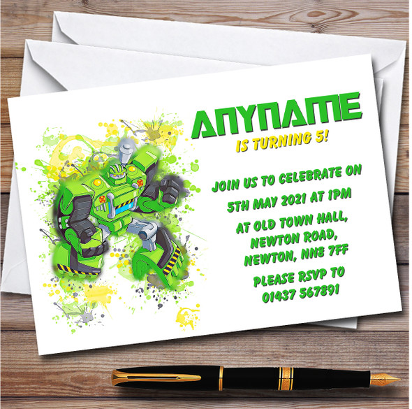 Rescue Bots Boulder Splatter Art Children's Birthday Party Invitations