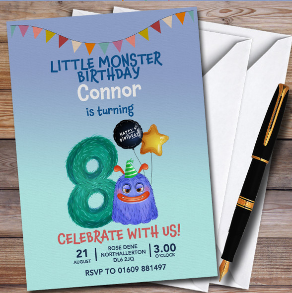 Monster 8Th personalized Children's Kids Birthday Party Invitations