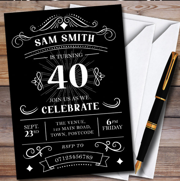 Typographic Vintage Any Age personalized Birthday Party Invitations