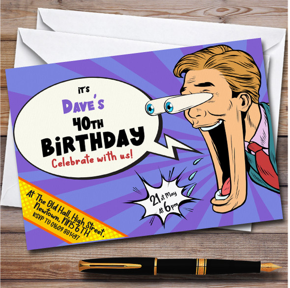 Funny Comic Style Pop Eyes personalized Birthday Party Invitations