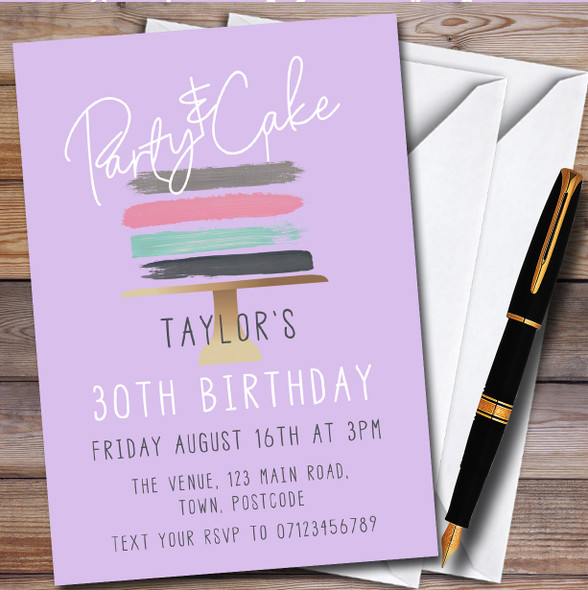 Modern Simple Lilac Cake personalized Birthday Party Invitations