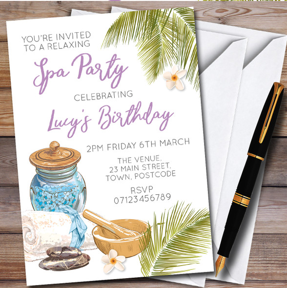 Relaxing Spa Treatment personalized Birthday Party Invitations