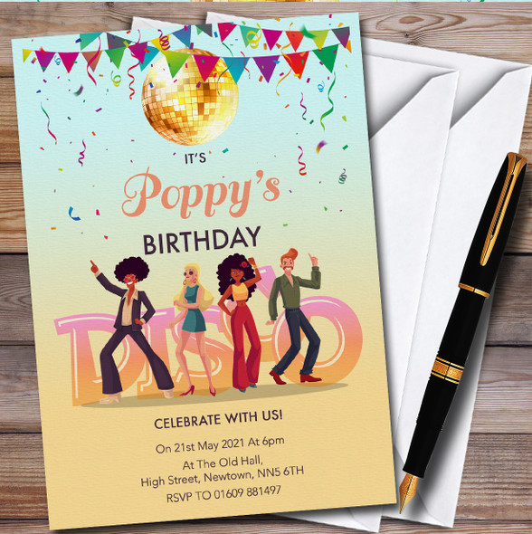 Disco Ball And Dancing personalized Birthday Party Invitations